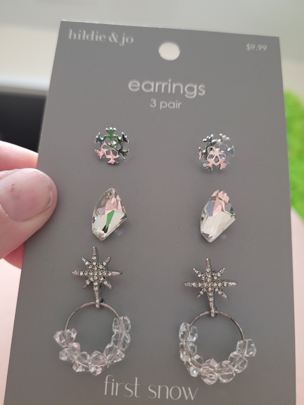 hildie & jo First Snow 3-Pair Earring Set - Clear Crystal & Silver